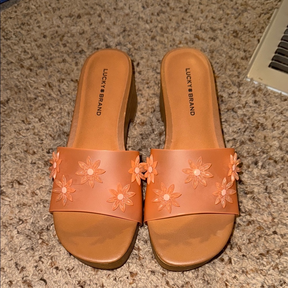 Lucky Brand Orange Floral Slide Sandals